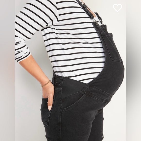 Old Navy Maternity Black Taper Denim Overalls Size 6 Short Petite - Picture 3 of 5
